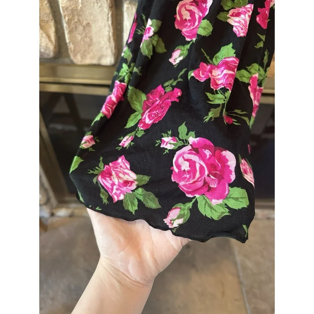 Y2K Smart & Sexy Lingerie Black/Pink Rose Babydoll Slip Dress Ruffle Bow Sheer L